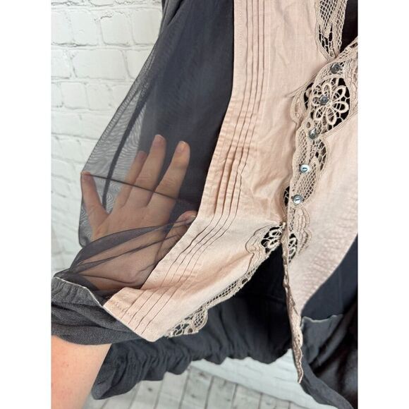 KNITTED & KNOTTED gray purple wool blend knit lace V-neck sweater cardigan 8 - Picture 10 of 12